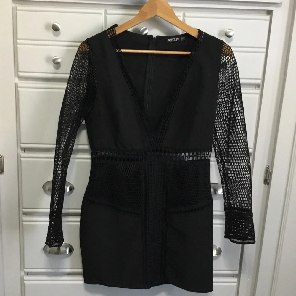 NASTY GAL Lets Net To It Mesh Fishnet Detail Mini Dress size US10 - Picture 3 of 12